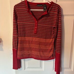 DKNY multi-colored striped red thermal 00s top